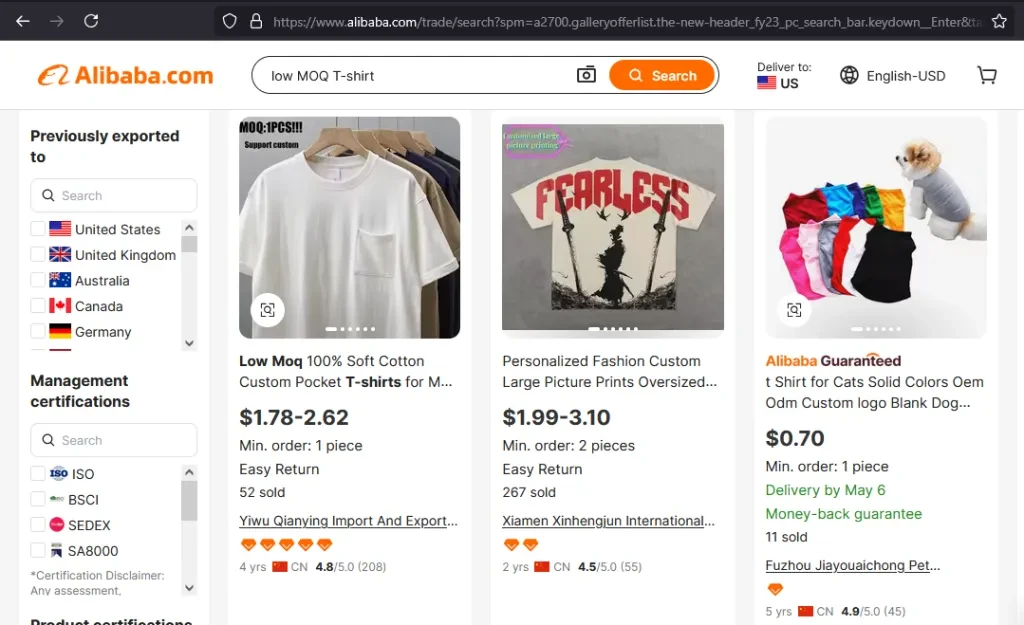 Low-MOQ wholesale T-shirts are available on Alibaba.com